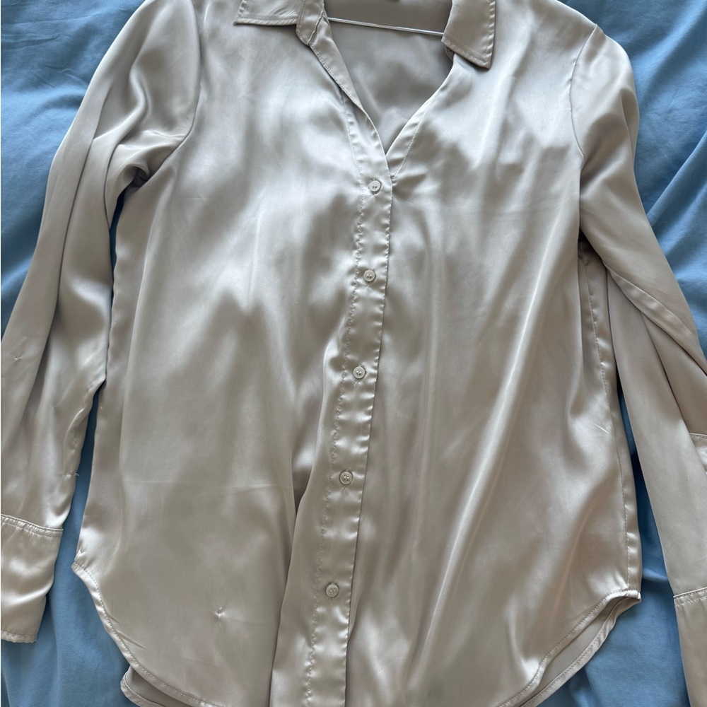 H&M Gold Satin Button-Down Shirt